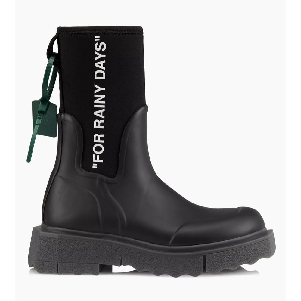 Off-White Black Chunky Rain Chelsea Boots with Green Tag